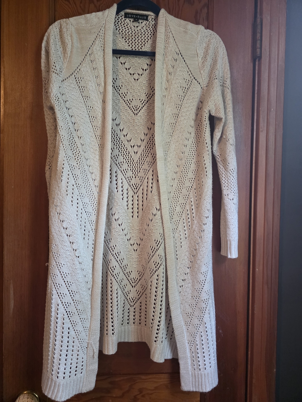 Love Ellie Cream Open-Front Crochet Duster Cardigan